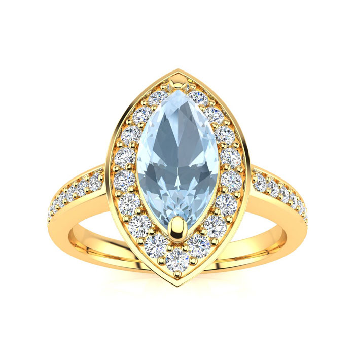 1 Carat Marquise Aquamarine & Diamond Ring in 14K Yellow Gold (3 g),  by SuperJeweler