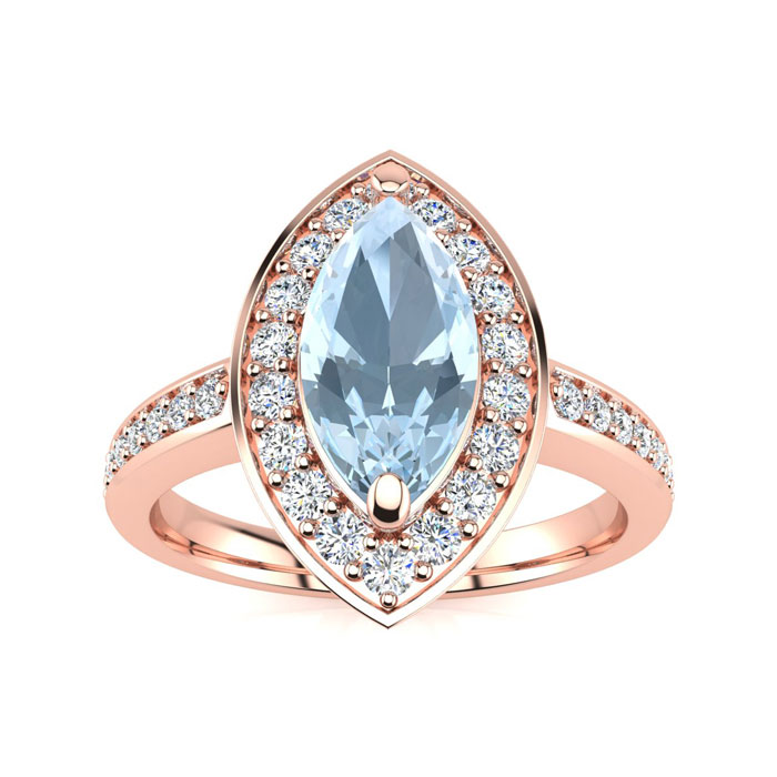 1 Carat Marquise Aquamarine & Diamond Ring in 14K Rose Gold (3 g),  by SuperJeweler