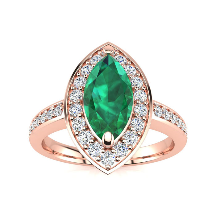 1 Carat Marquise Emerald Cut & 28 Diamond Ring in 14K Rose Gold (3 g), , Size 4 by SuperJeweler