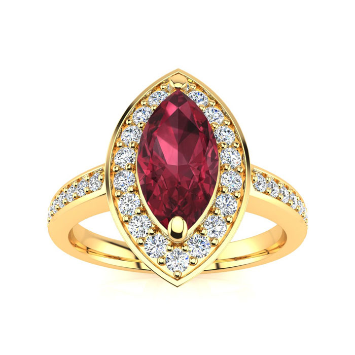 1 Carat Marquise Garnet & 28 Diamond Ring in 14K Yellow Gold (3 g), , Size 4 by SuperJeweler