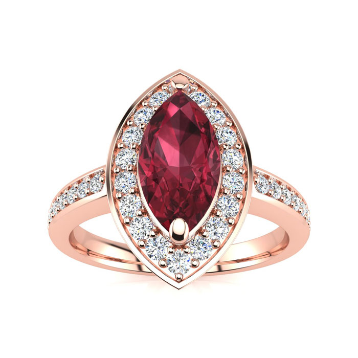 1 Carat Marquise Garnet & 28 Diamond Ring in 14K Rose Gold (3 g), , Size 4 by SuperJeweler
