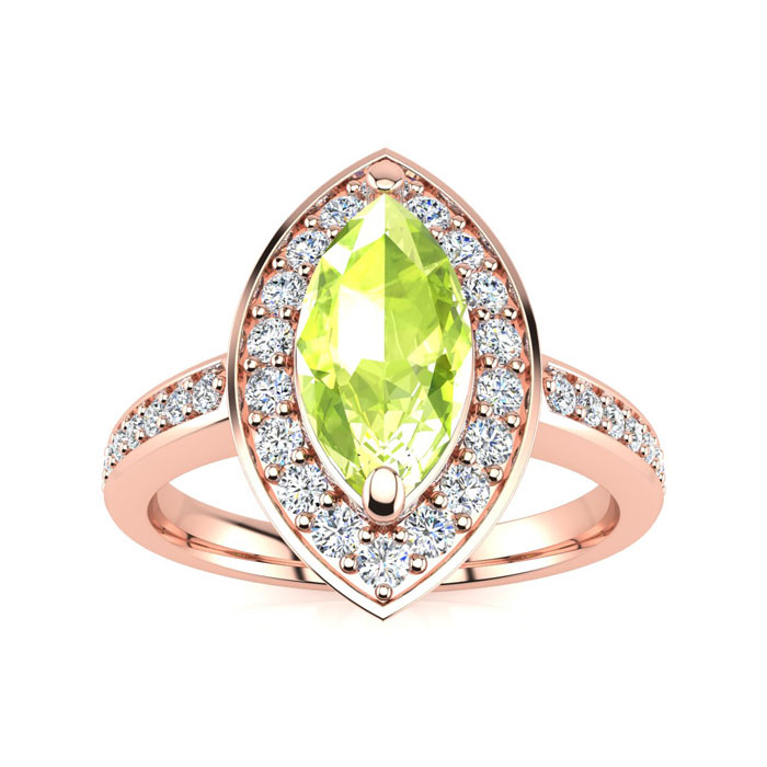 1 Carat Marquise Peridot & 28 Diamond Ring in 14K Rose Gold (3 g), , Size 4 by SuperJeweler