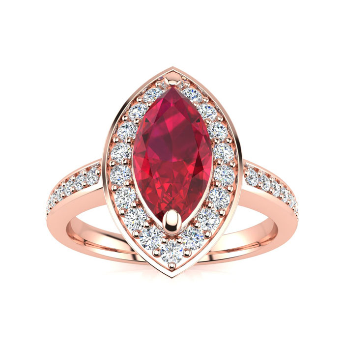 1 Carat Marquise Ruby & 28 Diamond Ring in 14K Rose Gold (3 g), , Size 4 by SuperJeweler