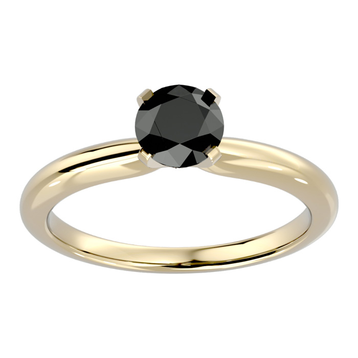 1 Carat Black Diamond Solitaire Engagement Ring in 14K Yellow Gold (3 g), Size 4 by SuperJeweler