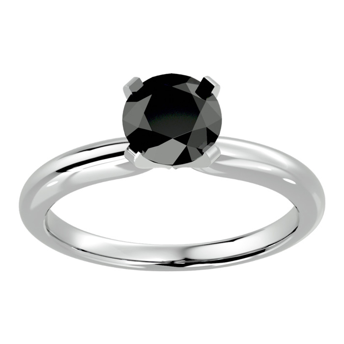 1.5 Carat Black Diamond Solitaire Engagement Ring in 14K White Gold (3.50 g), Size 4 by SuperJeweler