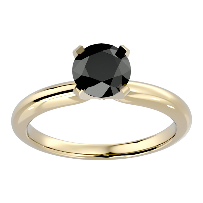 1.5 Carat Black Diamond Solitaire Engagement Ring in 14K Yellow Gold (3.50 g), Size 4 by SuperJeweler