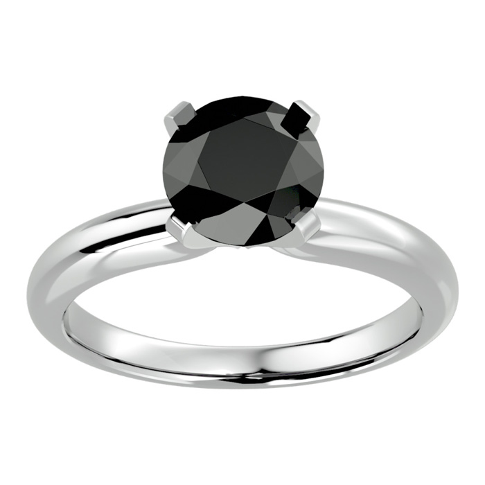 2 Carat Black Diamond Solitaire Engagement Ring in 14K White Gold (4 g), Size 4 by SuperJeweler