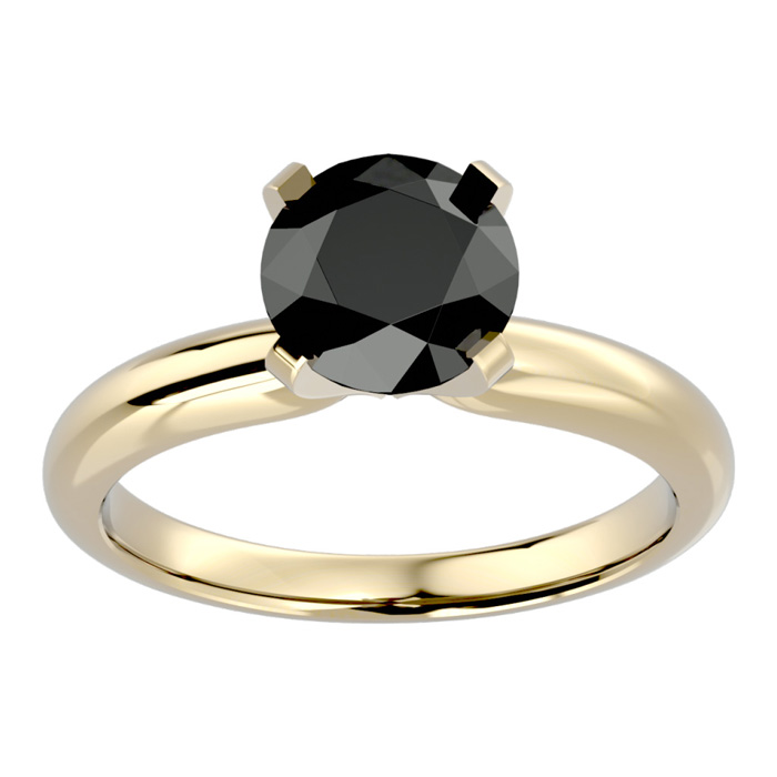 2 Carat Black Diamond Solitaire Engagement Ring in 14K Yellow Gold (4 g), Size 4 by SuperJeweler