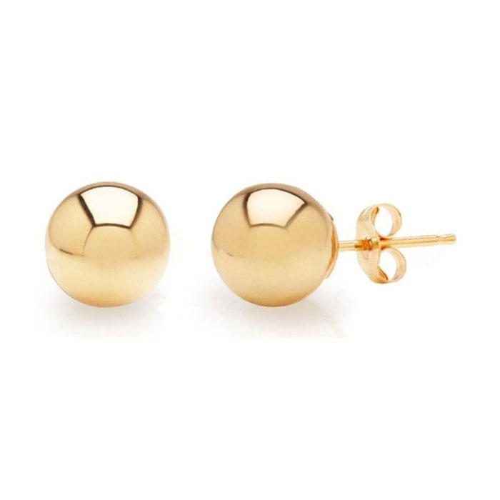 24K Yellow Gold (2 g) Vermeil Polish Finished 8mm Ball Stud Earrings w/ Friction Backs in Sterling Silver by SuperJeweler