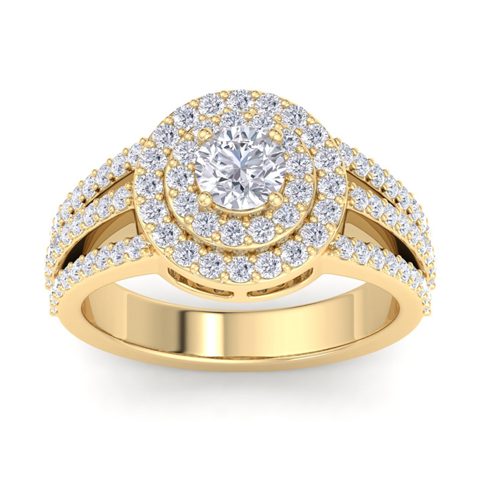 1 Carat Moissanite Double Halo Engagement Ring in 14K Yellow Gold (5.40 g), E/F Color, Size 4 by SuperJeweler