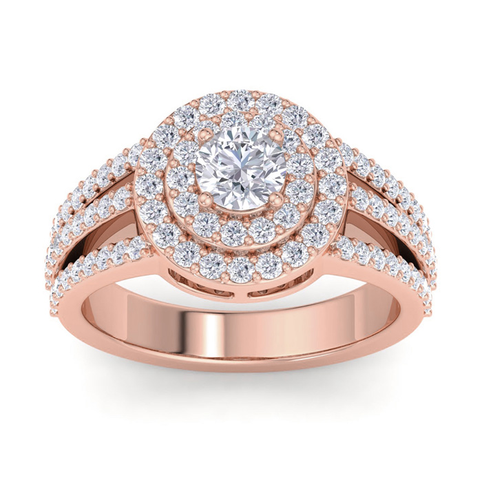 1 Carat Moissanite Double Halo Engagement Ring in 14K Rose Gold (5.40 g), E/F Color, Size 4 by SuperJeweler