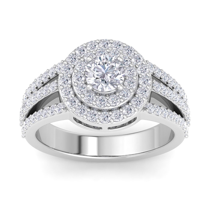 1 Carat Double Halo Diamond Engagement Ring in 14K White Gold (5.40 g) (, SI2-I1), Size 4 by SuperJeweler