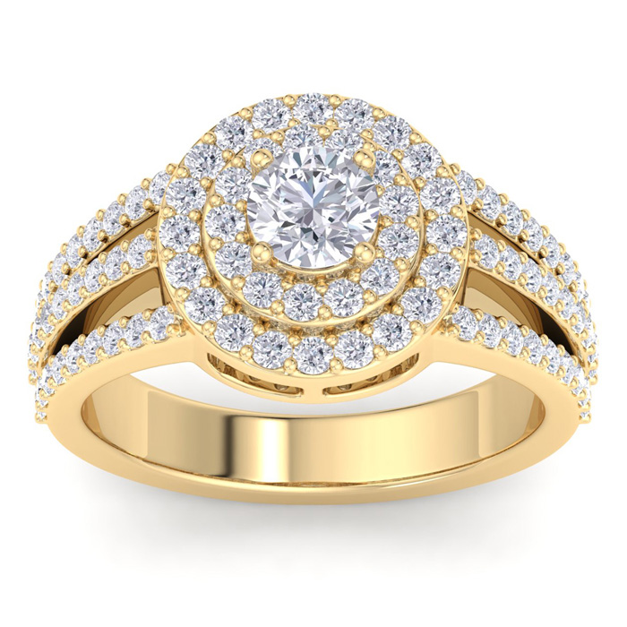 1.5 Carat Moissanite Double Halo Engagement Ring in 14K Yellow Gold (5.70 g), E/F Color, Size 4 by SuperJeweler