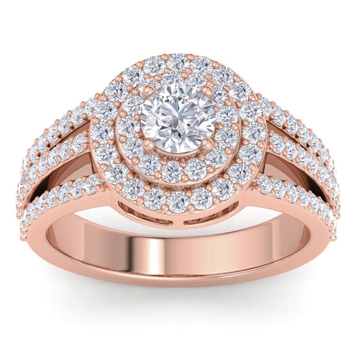 1.5 Carat Moissanite Double Halo Engagement Ring in 14K Rose Gold (5.70 g), E/F Color, Size 4 by SuperJeweler