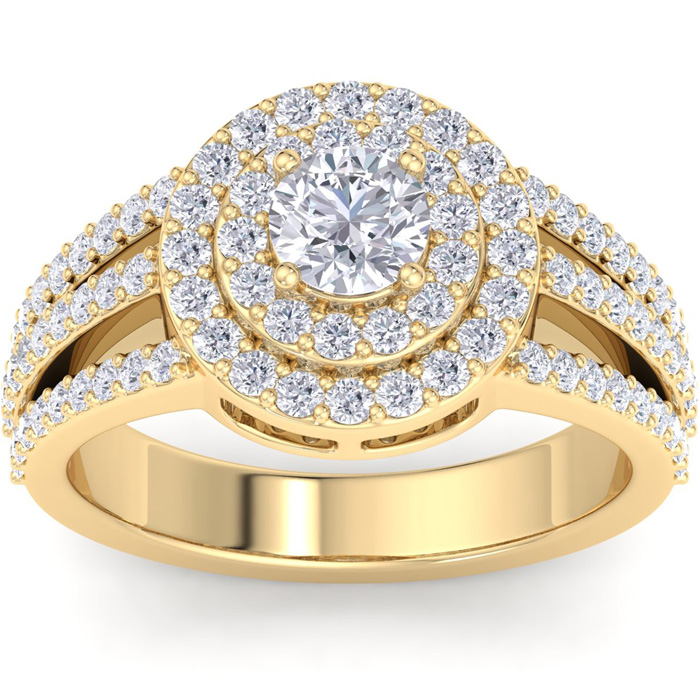 2 Carat Moissanite Double Halo Engagement Ring in 14K Yellow Gold (6 g), E/F Color, Size 4 by SuperJeweler