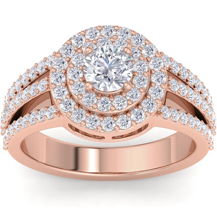 2 Carat Moissanite Double Halo Engagement Ring in 14K Rose Gold (6 g), E/F Color, Size 4 by SuperJeweler