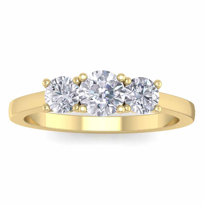 1 Carat Moissanite Three Stone Engagement Ring in 14K Yellow Gold (3.40 g), G/H Color, Size 4 by SuperJeweler