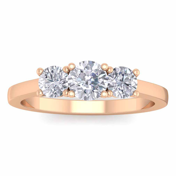 1 Carat Moissanite Three Stone Engagement Ring in 14K Rose Gold (3.40 g), G/H Color, Size 4 by SuperJeweler