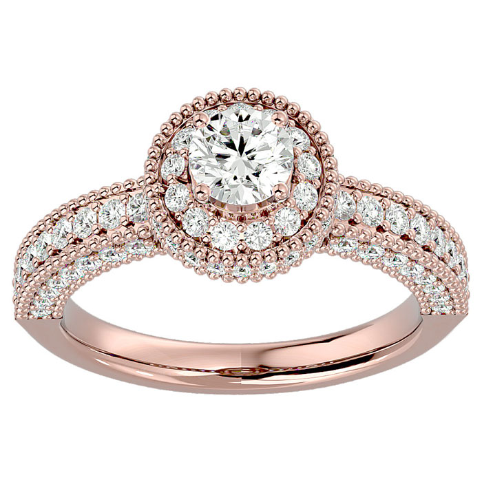 1.5 Carat Moissanite Halo Engagement Ring in 14K Rose Gold (1.77 g), E/F Color, Size 4 by SuperJeweler