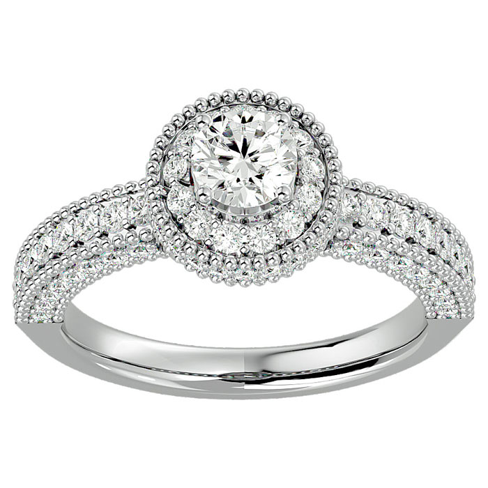 1.5 Carat Halo Diamond Engagement Ring in 14K White Gold (1.77 g) (, SI2-I1), Size 4 by SuperJeweler