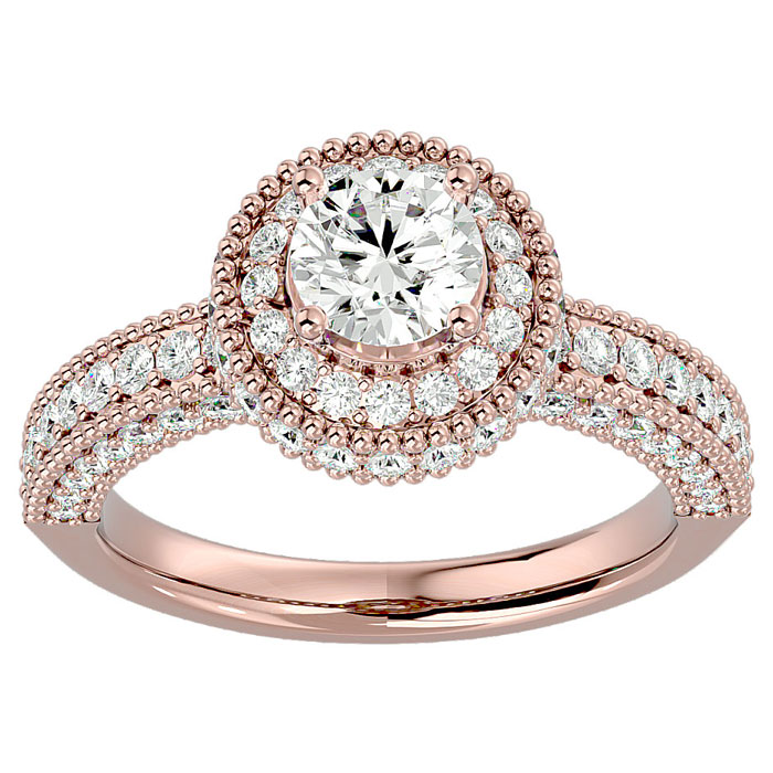 1 3/4 Carat Moissanite Halo Engagement Ring in 14K Rose Gold (2.37 g), E/F Color, Size 4 by SuperJeweler