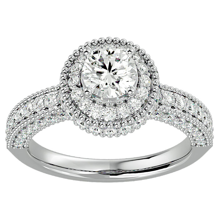 1 3/4 Carat Halo Diamond Engagement Ring in 14K White Gold (2.37 g) (, SI2-I1), Size 4 by SuperJeweler