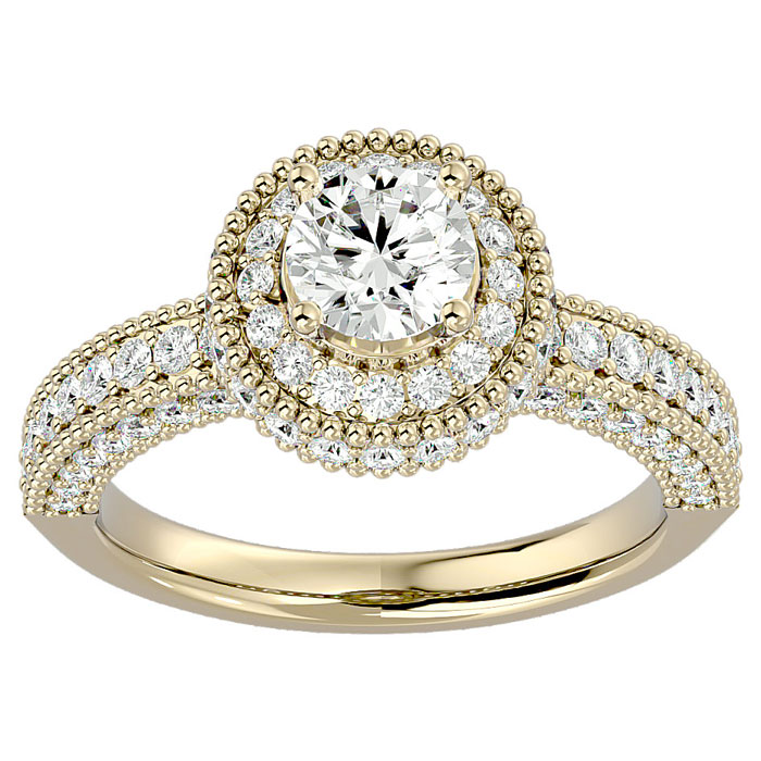 1 3/4 Carat Halo Diamond Engagement Ring in 14K Yellow Gold (2.37 g) (, SI2-I1), Size 4 by SuperJeweler