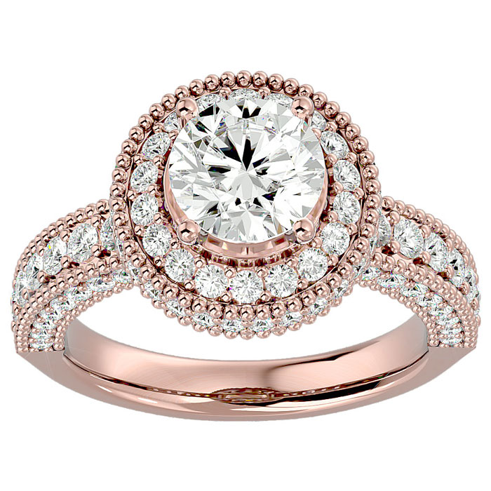 2 3/4 Carat Moissanite Halo Engagement Ring in 14K Rose Gold (3 g), E/F Color, Size 4 by SuperJeweler