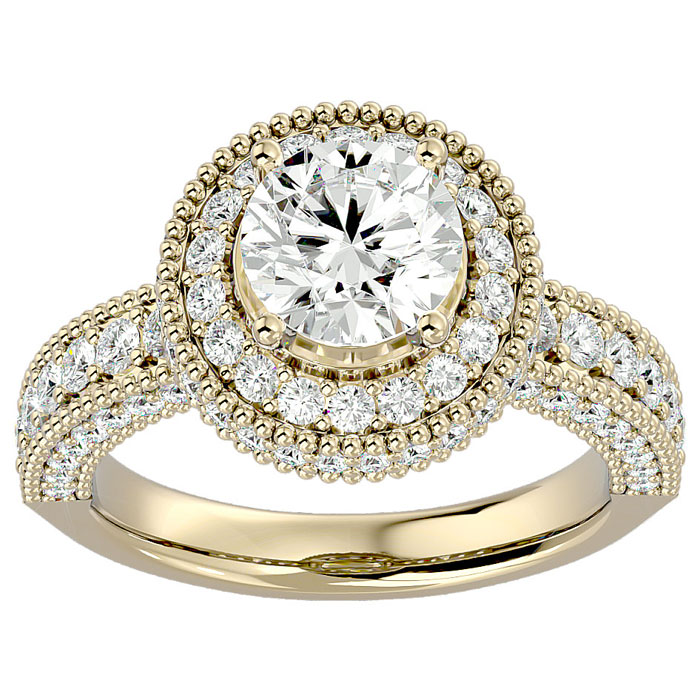 2 3/4 Carat Halo Diamond Engagement Ring in 14K Yellow Gold (3 g) (