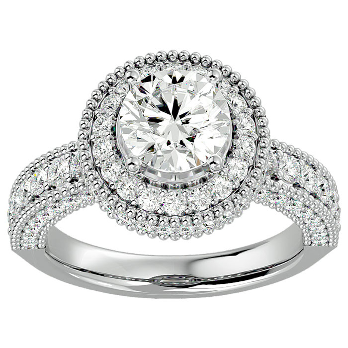 2 3/4 Carat Halo Diamond Engagement Ring in 14K White Gold (3 g) (