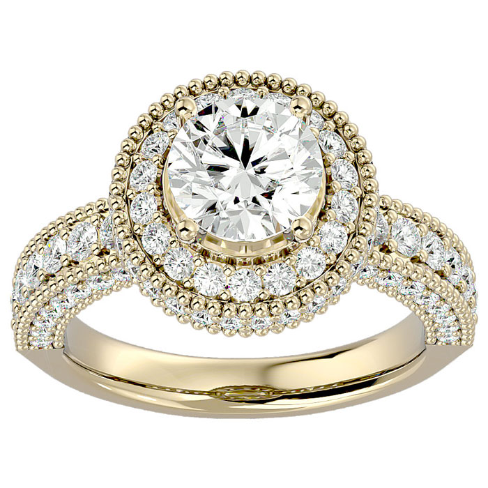 2 3/4 Carat Halo Diamond Engagement Ring in 14K Yellow Gold (3 g)