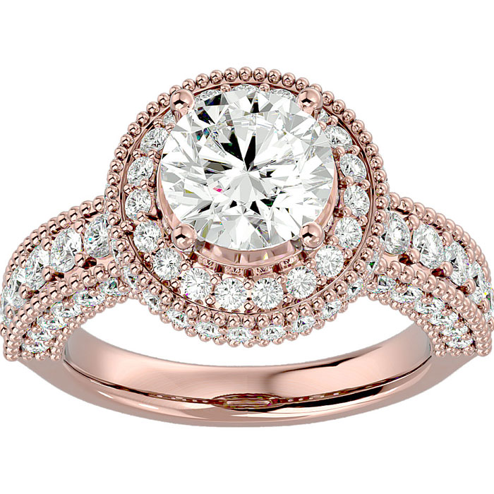 3 1/2 Carat Moissanite Halo Engagement Ring in 14K Rose Gold (4.40 g), E/F Color, Size 4 by SuperJeweler