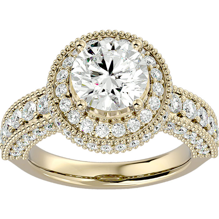 3 1/2 Carat Halo Diamond Engagement Ring in 14K Yellow Gold (4.40