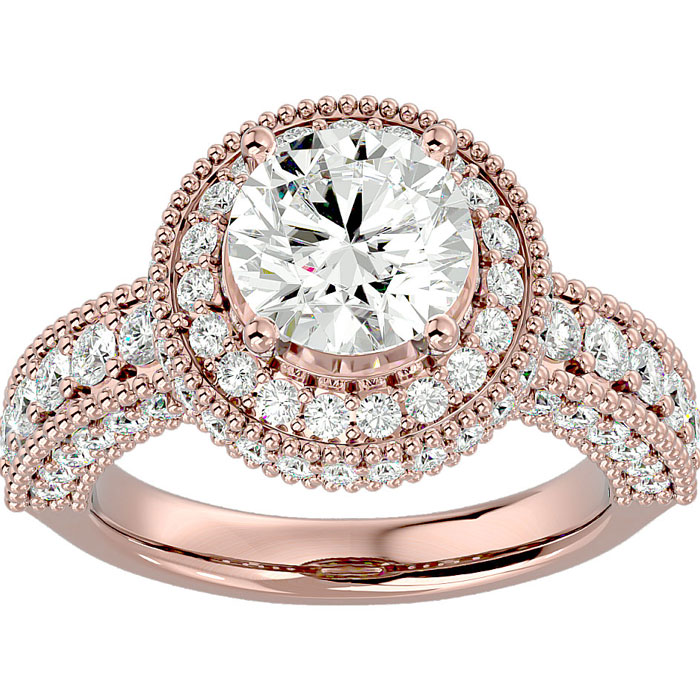 3 1/2 Carat Halo Diamond Engagement Ring In 14K Rose Gold (4.40 G) (, SI2-I1) By SuperJeweler