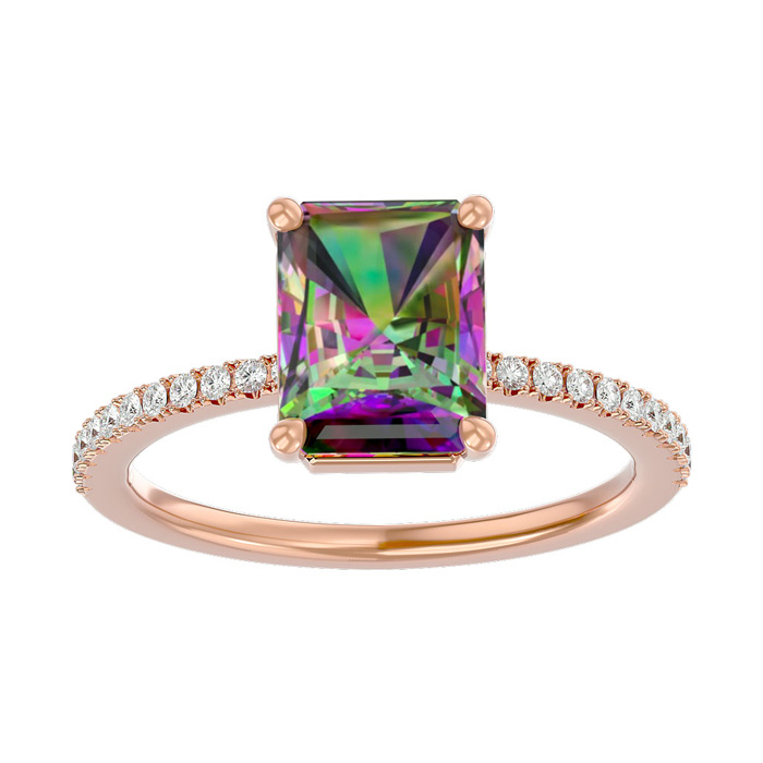 2-1/5 Carat Octagon Shape Mystic Topaz Ring & Diamonds In 14K Rose Gold (3 G) (, I1-I2), Size 4 By SuperJeweler