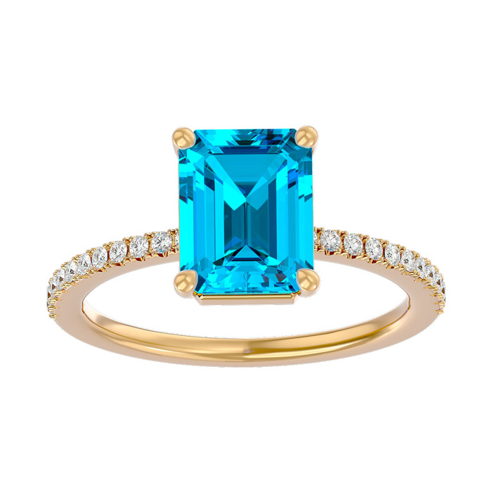 3 Carat Blue Topaz & 22 Diamond Ring In 14K Yellow Gold (3 G), , Size 4 By SuperJeweler