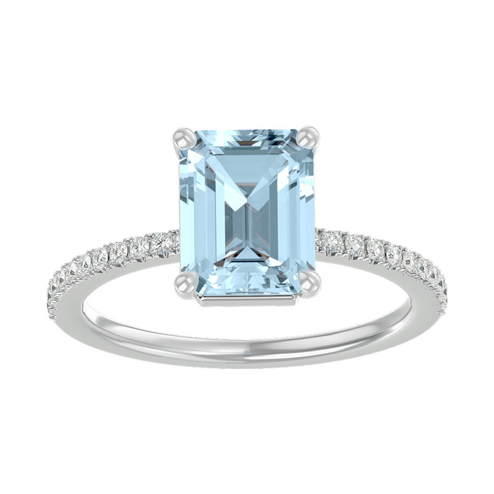 2 1/3 Carat Aquamarine & 22 Diamond Ring in 14K White Gold (3 g), , Size 4 by SuperJeweler