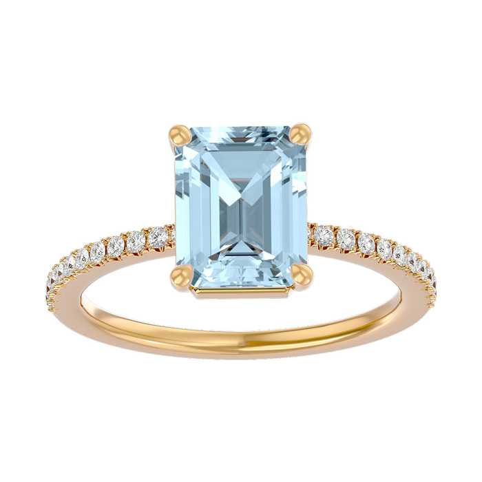 2 1/3 Carat Aquamarine & 22 Diamond Ring in 14K Yellow Gold (3 g), , Size 4 by SuperJeweler