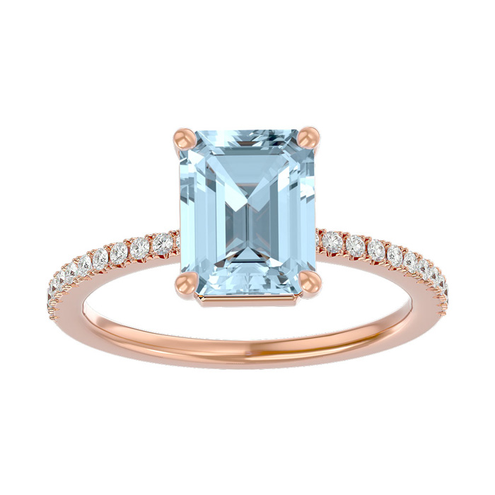 2 1/3 Carat Aquamarine & 22 Diamond Ring in 14K Rose Gold (3 g), , Size 4 by SuperJeweler