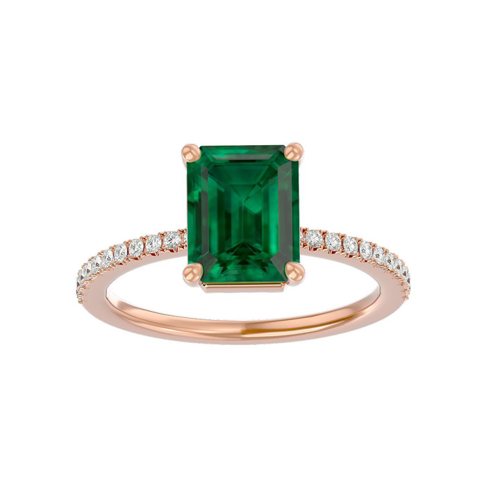 2 1/3 Carat Emerald Cut & 22 Diamond Ring in 14K Rose Gold (3 g), , Size 4 by SuperJeweler