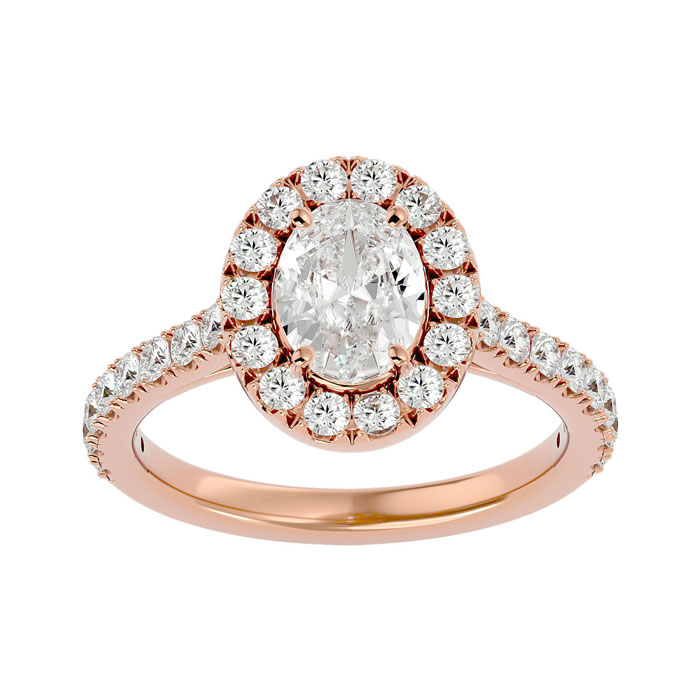 1 3/4 Carat Oval Shape Halo Moissanite Engagement Ring in 14K Rose Gold (4.80 g), E/F Color, Size 4 by SuperJeweler