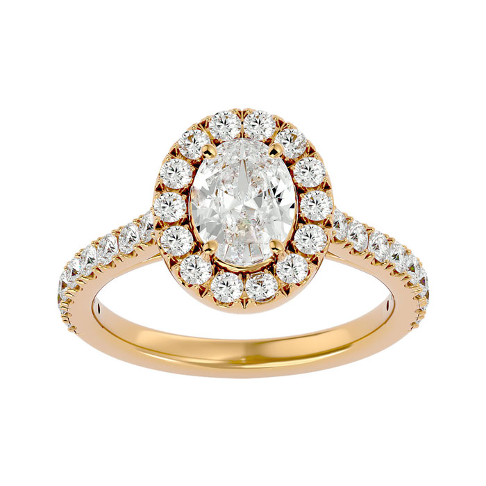 1 3/4 Carat Oval Shape Halo Diamond Engagement Ring in 14K Yellow Gold (4.80 g) (
