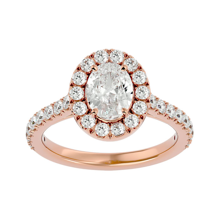 1 3/4 Carat Oval Shape Halo Diamond Engagement Ring in 14K Rose Gold (4.80 g) (