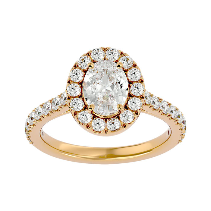 1 3/4 Carat Oval Shape Halo Diamond Engagement Ring in 14K Yellow