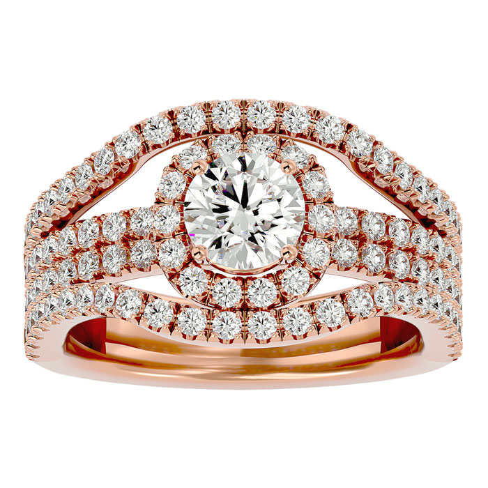 2 Carat Moissanite Halo Engagement Ring In 14K Rose Gold (6.70 G), E/F Color By SuperJeweler