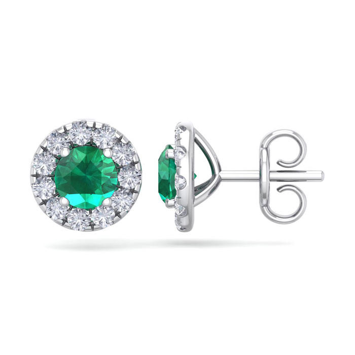 2.5 Carat Emerald Cut & Diamond Halo Stud Earrings In 14K White Gold (2.60 G),  By SuperJeweler