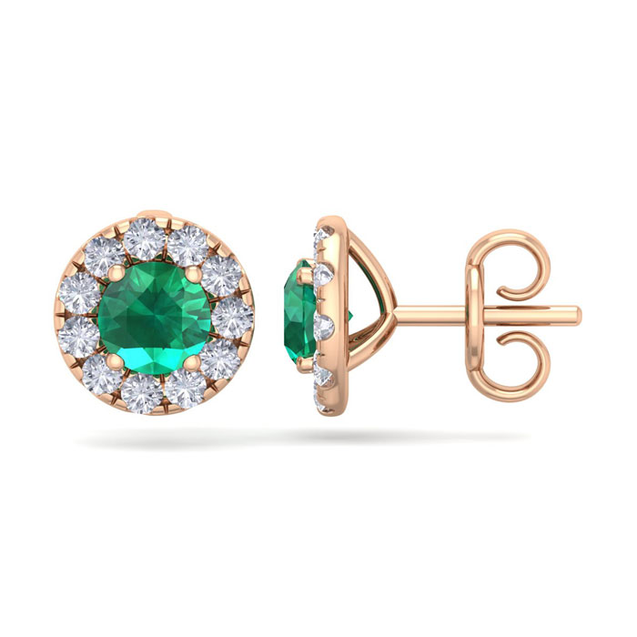 2.5 Carat Emerald Cut & Diamond Halo Stud Earrings In 14K Rose Gold (2.60 G),  By SuperJeweler