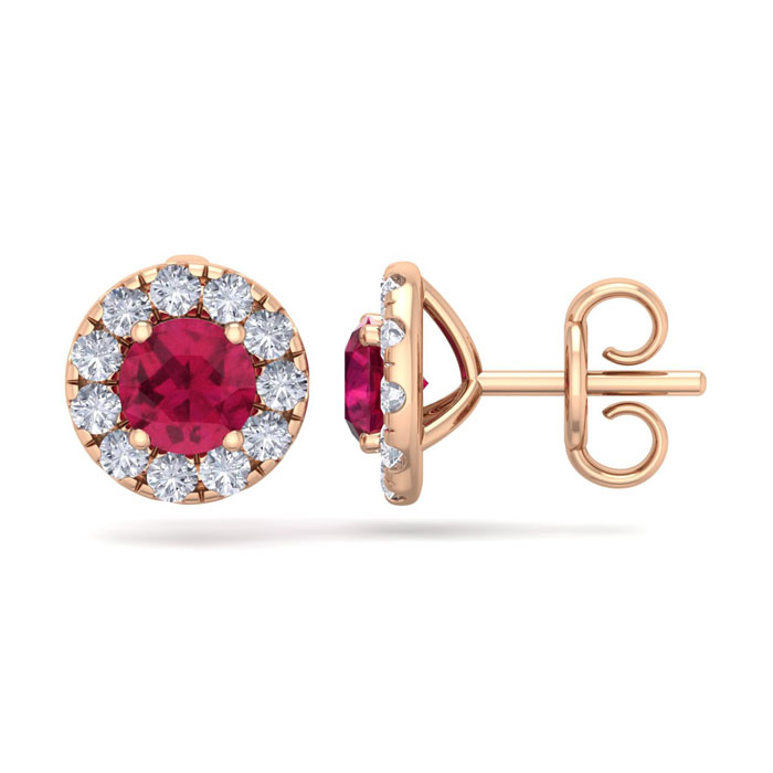 2.5 Carat Ruby & Diamond Halo Stud Earrings in 14K Rose Gold (2.60 g),  by SuperJeweler