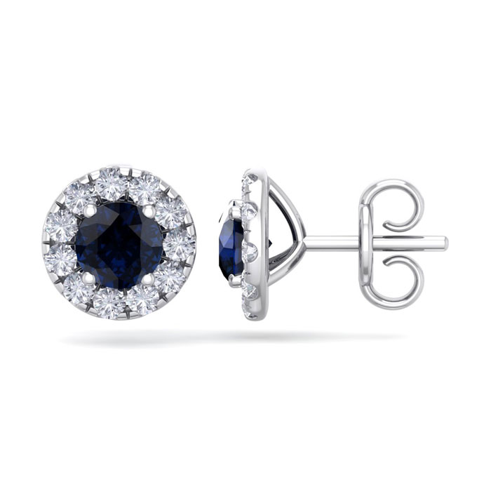 2.5 Carat Sapphire & Diamond Halo Stud Earrings in 14K White Gold (2.60 g),  by SuperJeweler