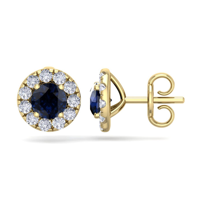 2.5 Carat Sapphire & Diamond Halo Stud Earrings in 14K Yellow Gold (2.60 g),  by SuperJeweler